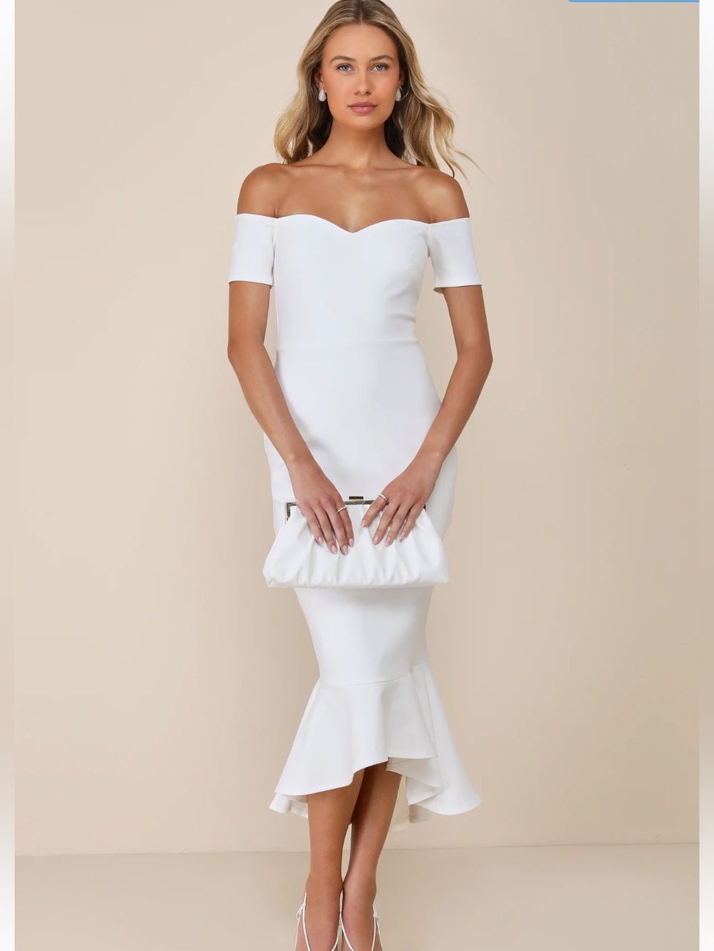 Lulus How Much I Care Ivory Off-the-shoulder Midi Dress